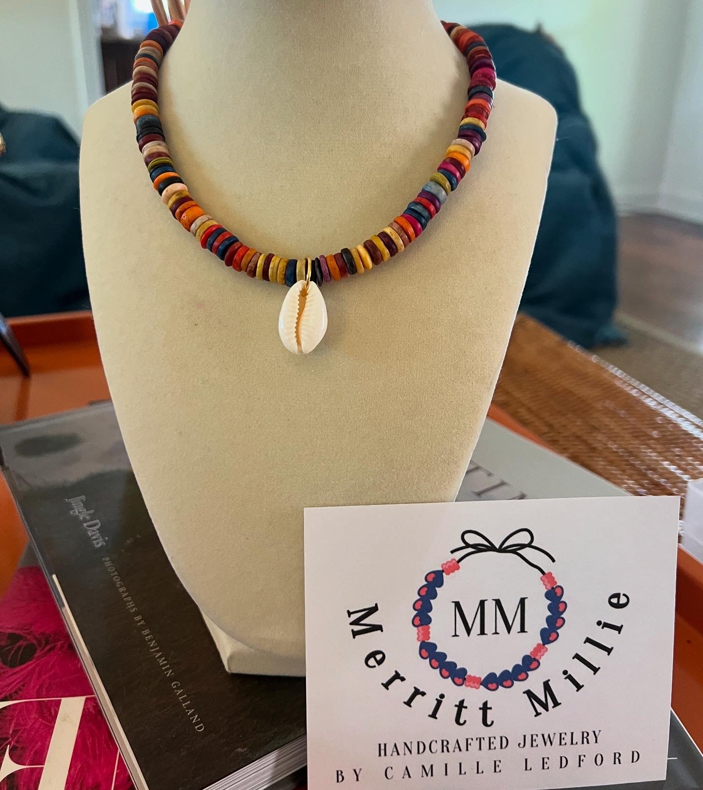 Multicolor Rondelle+Small Cowrie Shell Pendant