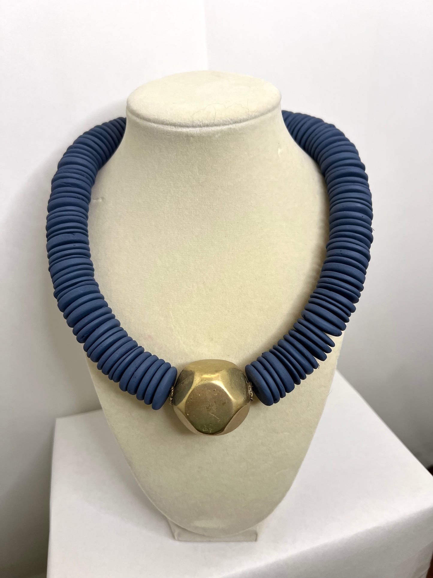 Slate Blue Coconut Shell + Large Gold Connector