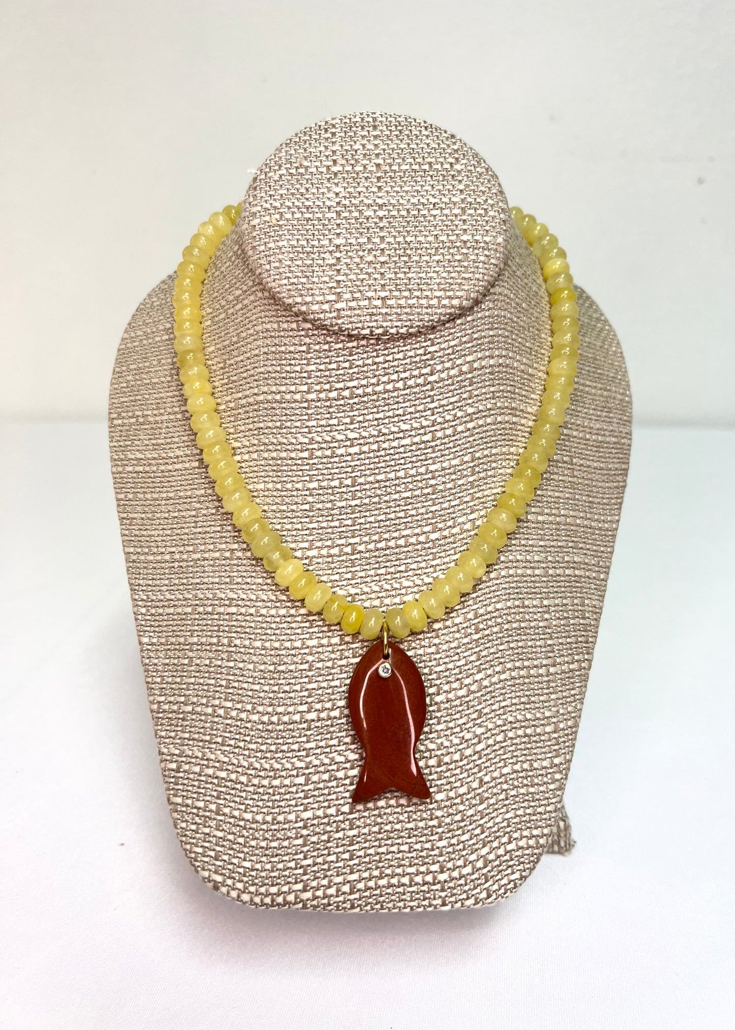 Yellow Beaded Coastal Fish Pendant Necklace