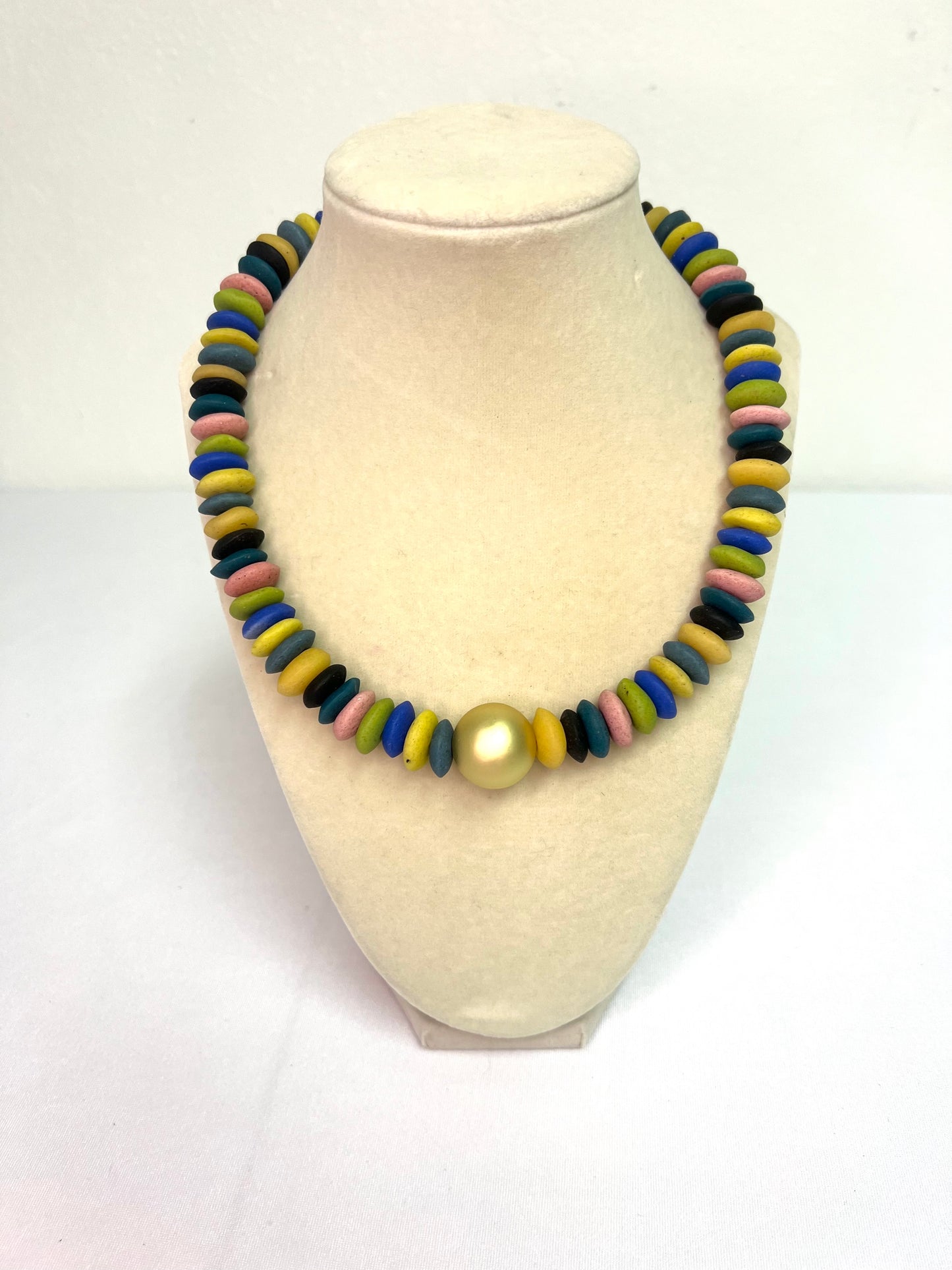 Multicolor Ashanti Glass+Small Gold Connector Necklace
