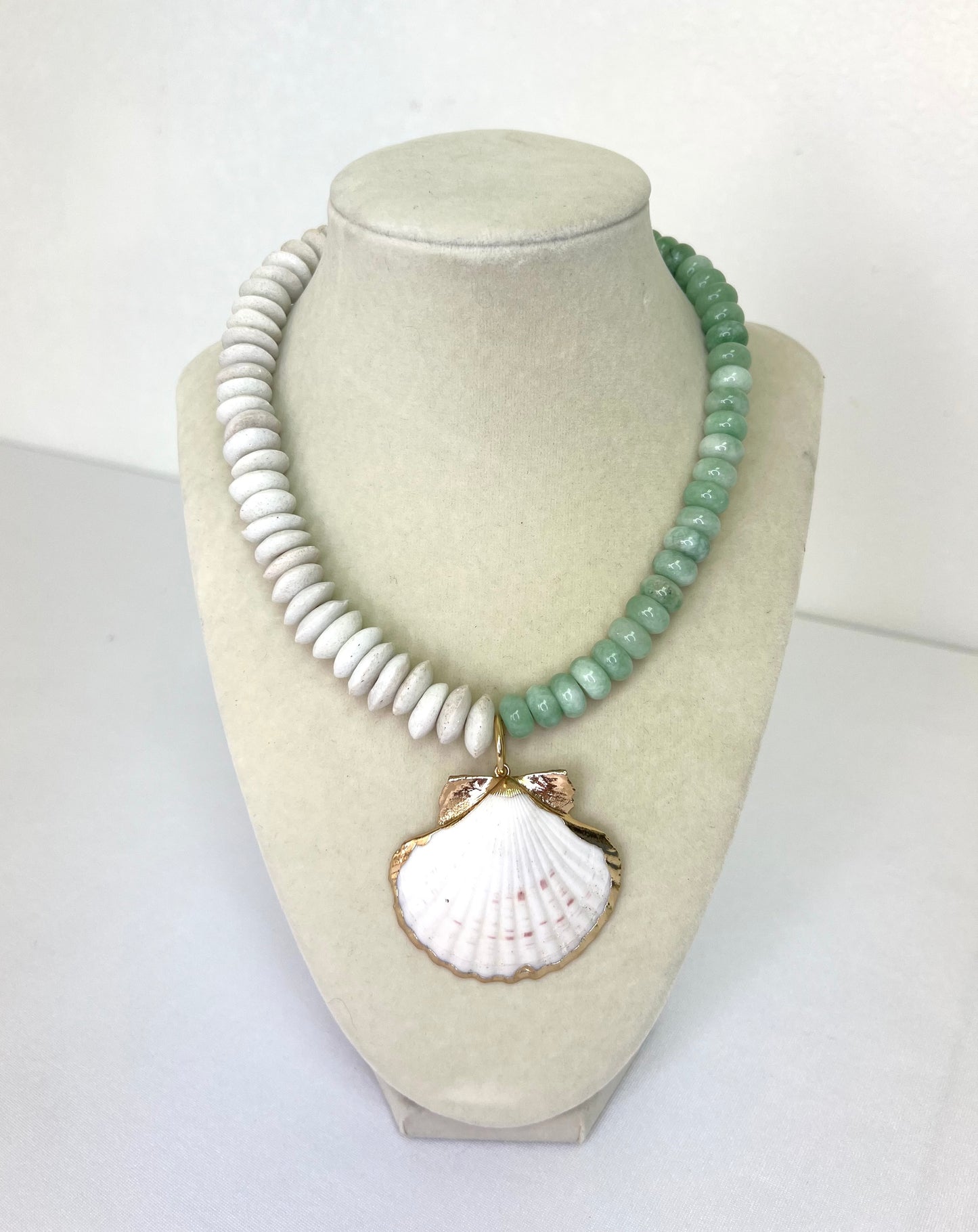 Coastal Shell Pendant Necklace with Mixed Beads
