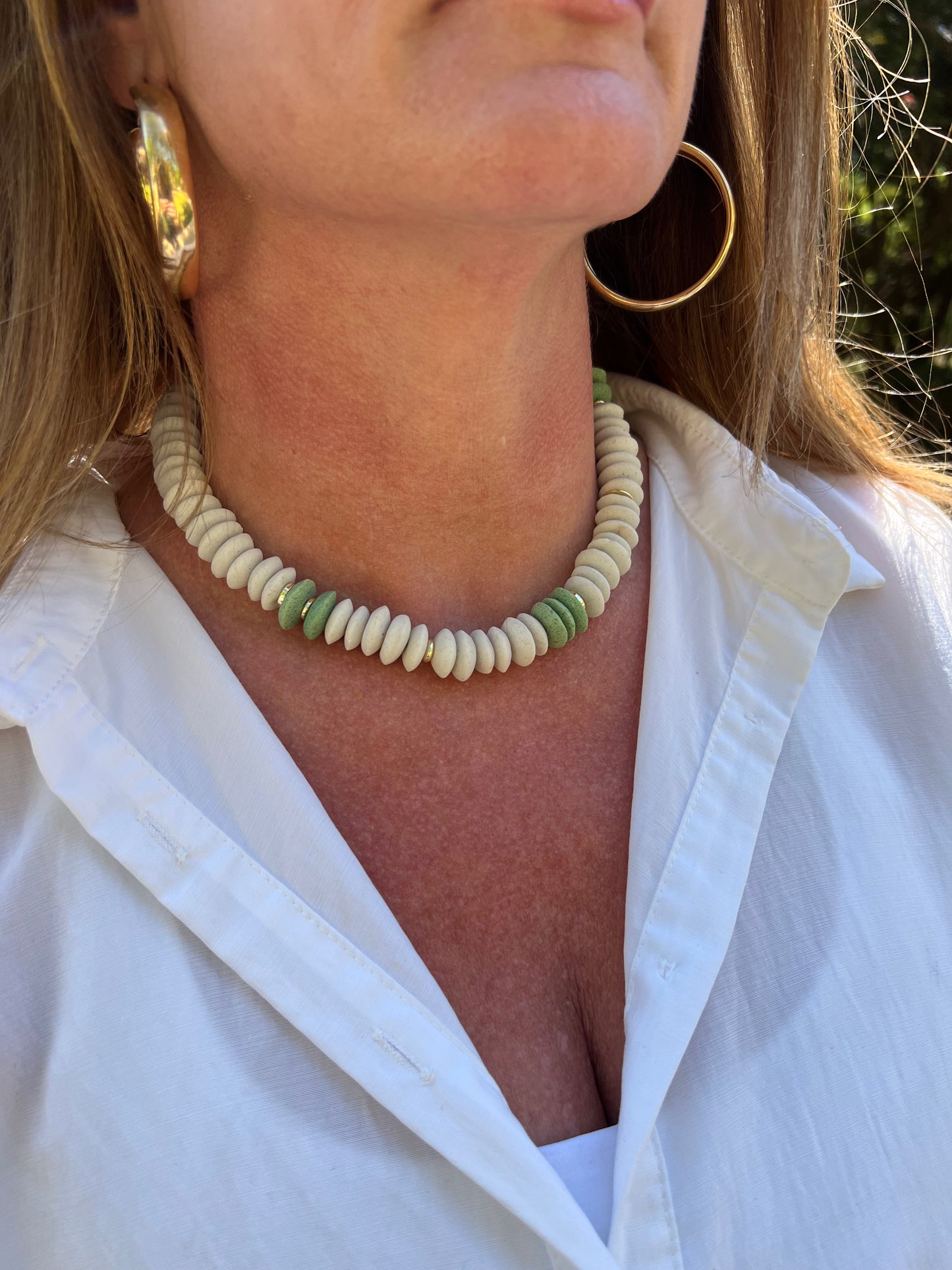 White+Green Glass Saucer Bead Collection