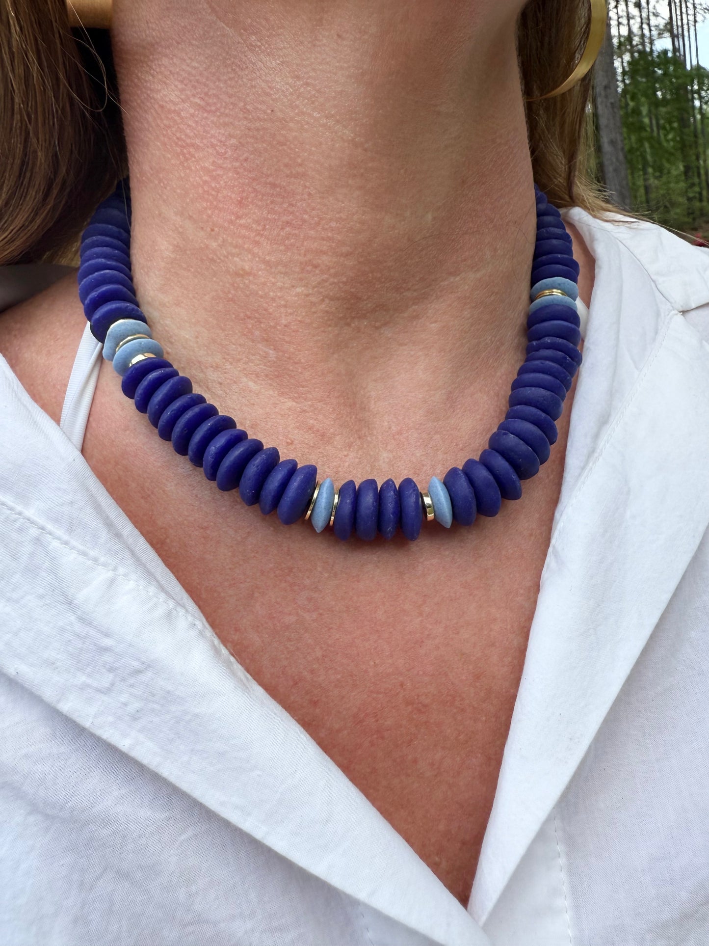 Navy Blue+Sky Blue Glass Saucer Bead Collection