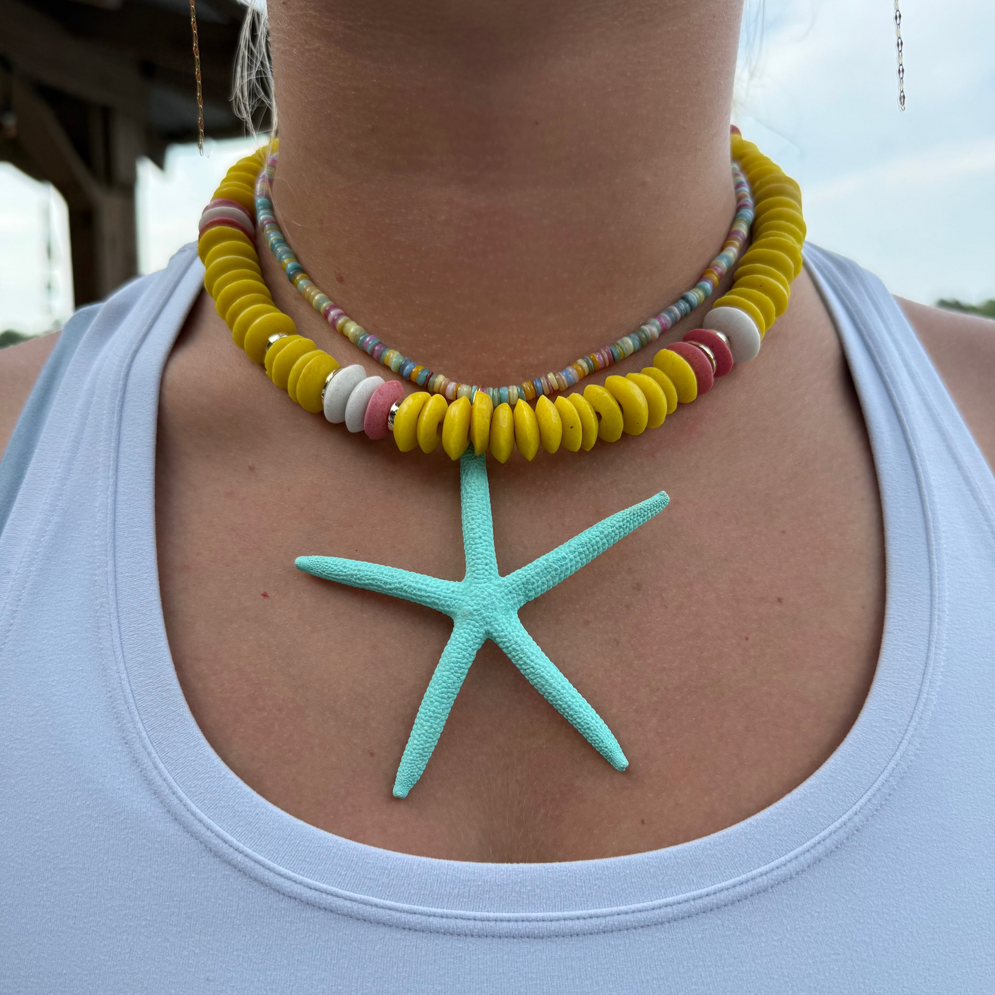 Multicolor Small Heishi+Turquoise Starfish