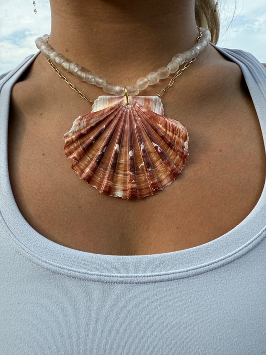 Clear Glass Bead+Large Seashell Pendant