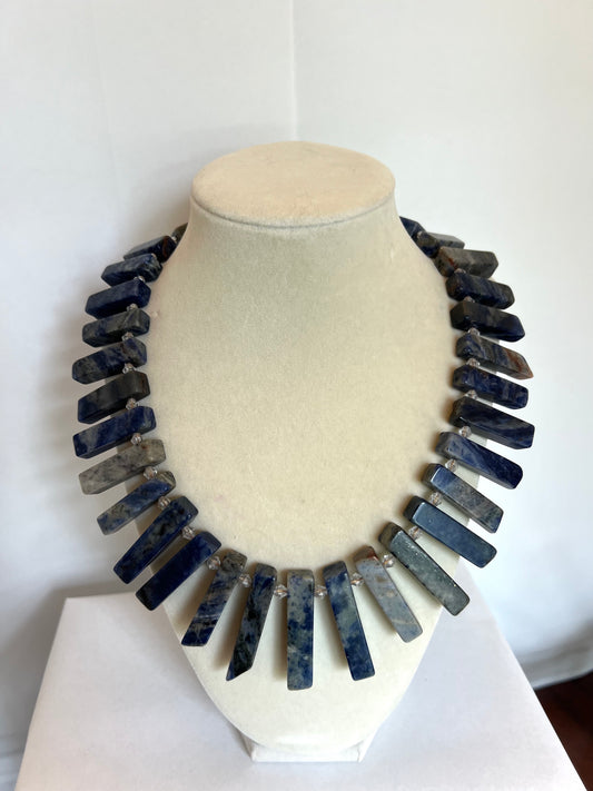 Blue Gemstone Cylinder Necklace