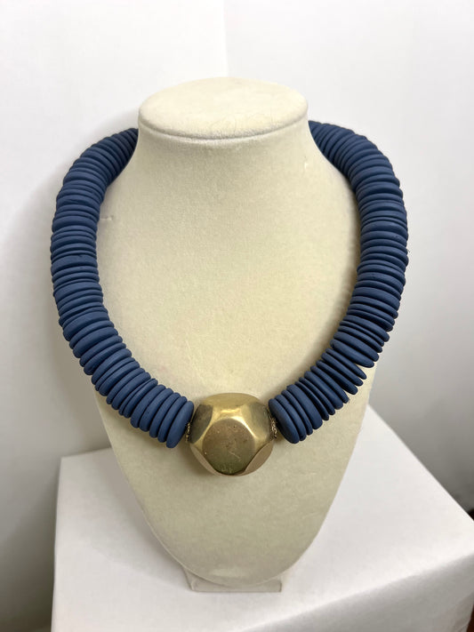 Slate Blue Coconut Shell + Large Gold Connector