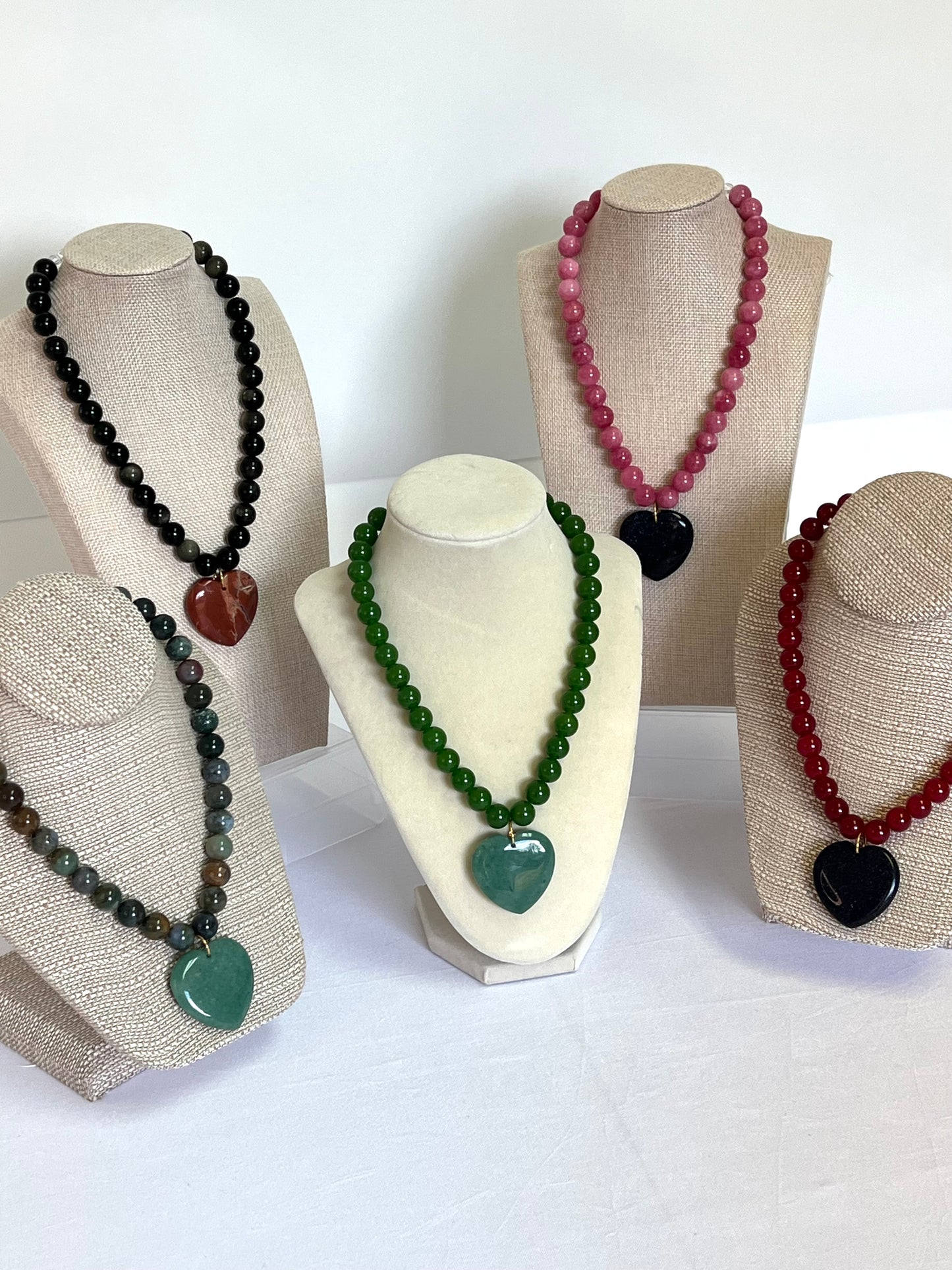 Green Beaded Necklace+Green Heart Pendant