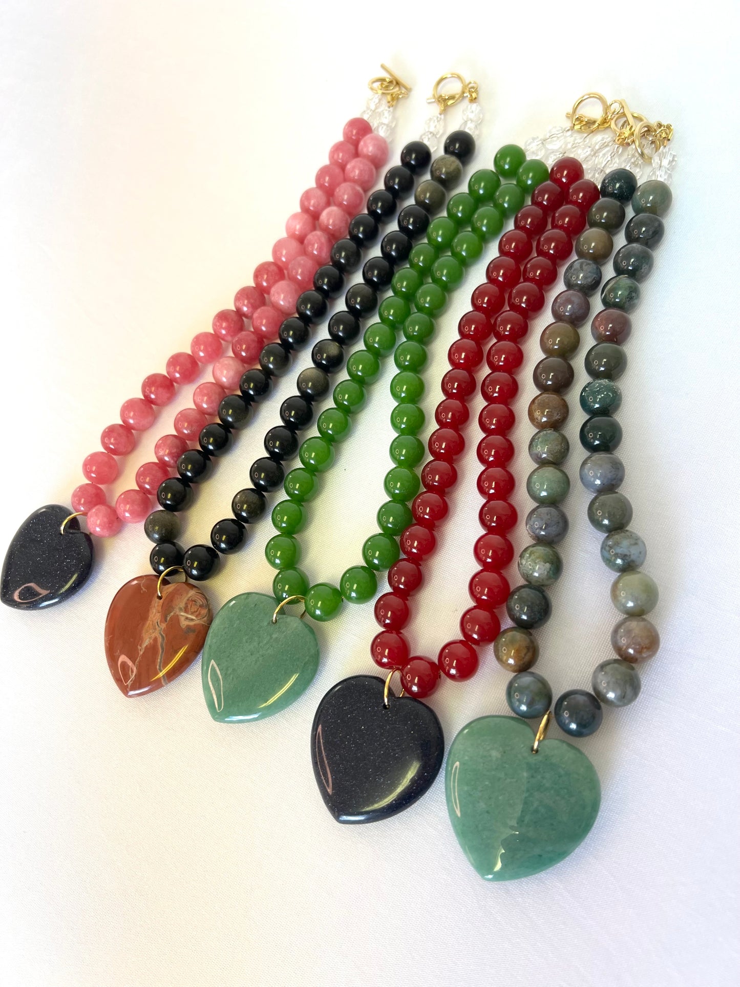 Green Beaded Necklace+Green Heart Pendant