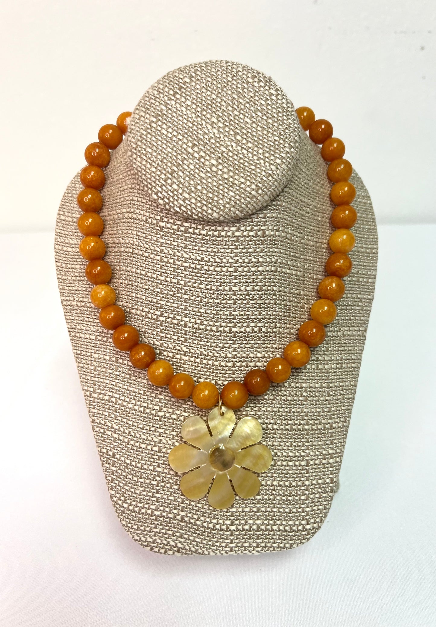 Orange Beaded Statement Necklace+Floral Pendant