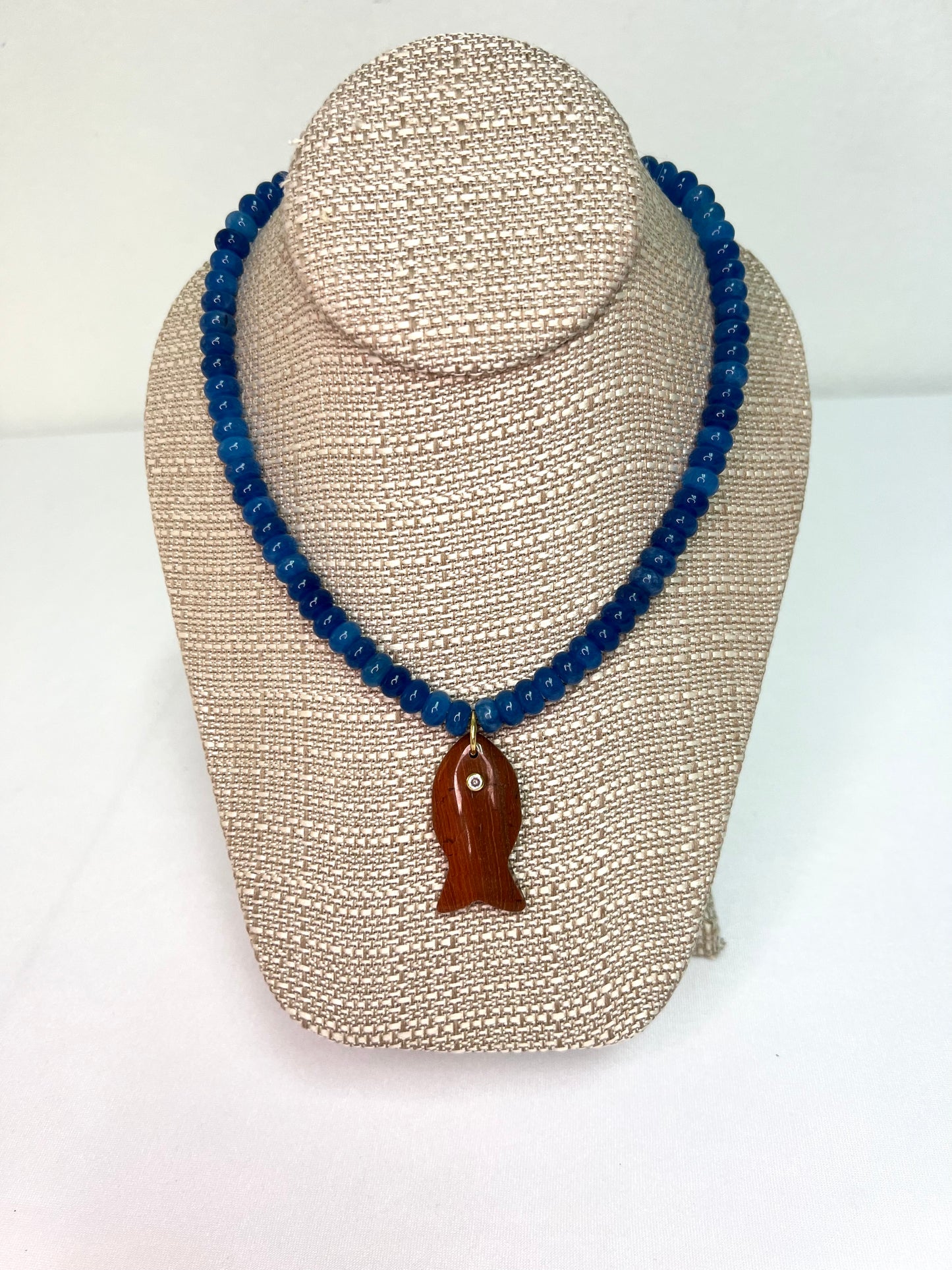 Blue Beaded Coastal Fish Pendant Necklace