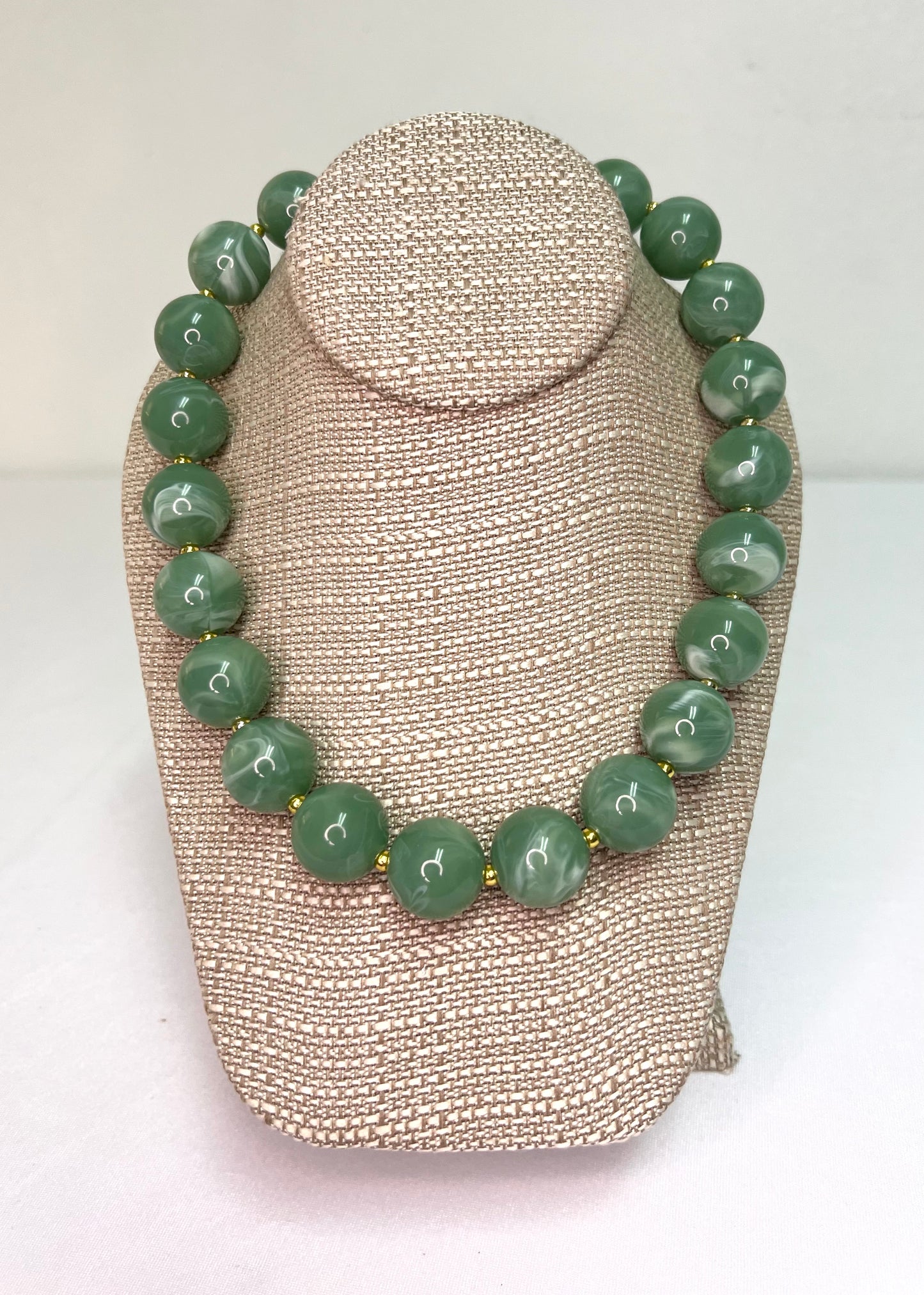 Chunky Green Round Beaded Statement Necklace