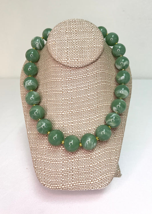 Chunky Green Round Beaded Statement Necklace