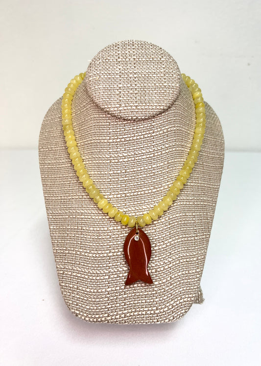 Yellow Beaded Coastal Fish Pendant Necklace