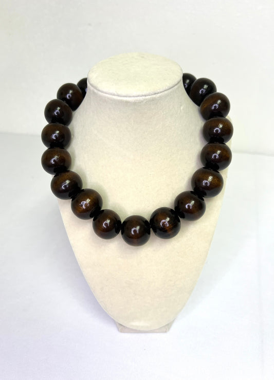 Dark Brown Beaded Statement Necklace