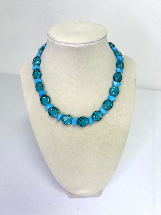 Blue Fish Beaded Necklace
