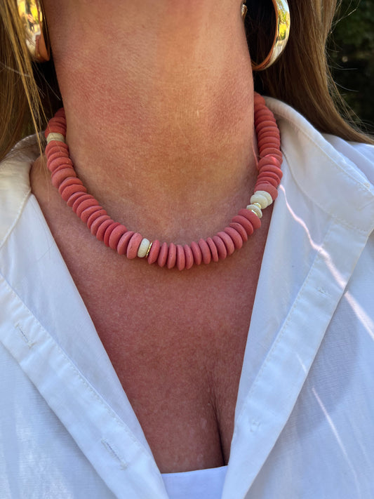 Pink+White Glass Saucer Bead Collection