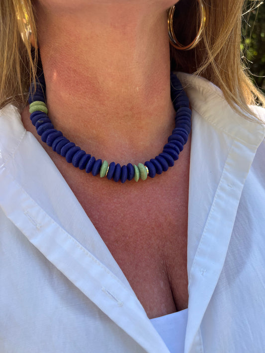 Navy Blue+Green Glass Saucer Bead Collection