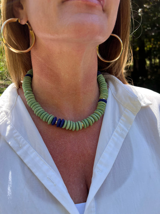 Green+Navy Blue Glass Saucer Bead Collection