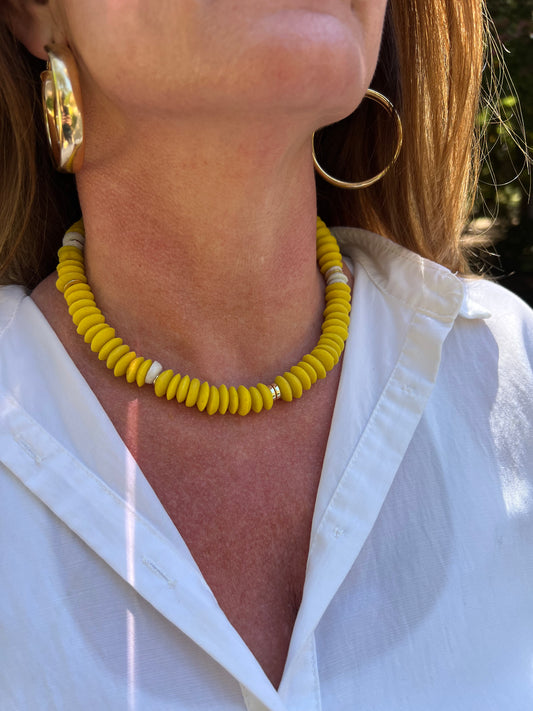 Yellow+White Glass Saucer Bead Collection