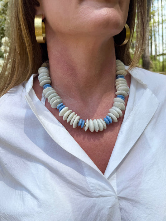 Large White+Blue Glass Saucer Bead Collection