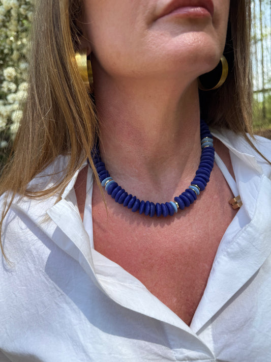 Navy Blue+Sky Blue Glass Saucer Bead Collection