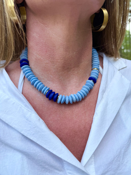 Sky Blue+Navy Blue Glass Saucer Bead Collection