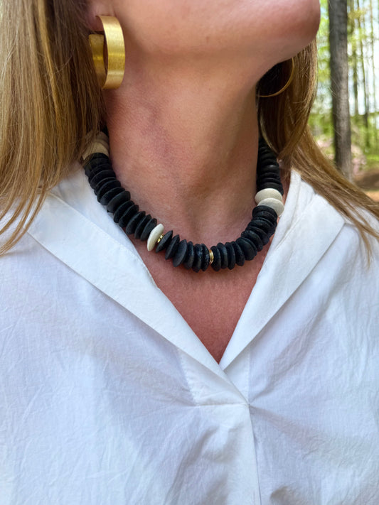 Large Black+White Glass Saucer Bead Collection