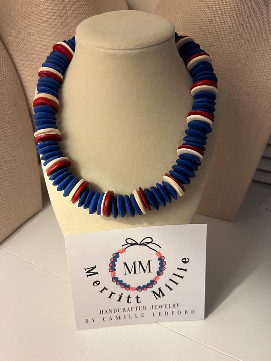 Dark Blue+Red+White Glass Saucer Bead Collection
