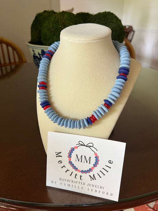 Sky Blue+Navy+Red Glass Saucer Bead Collection