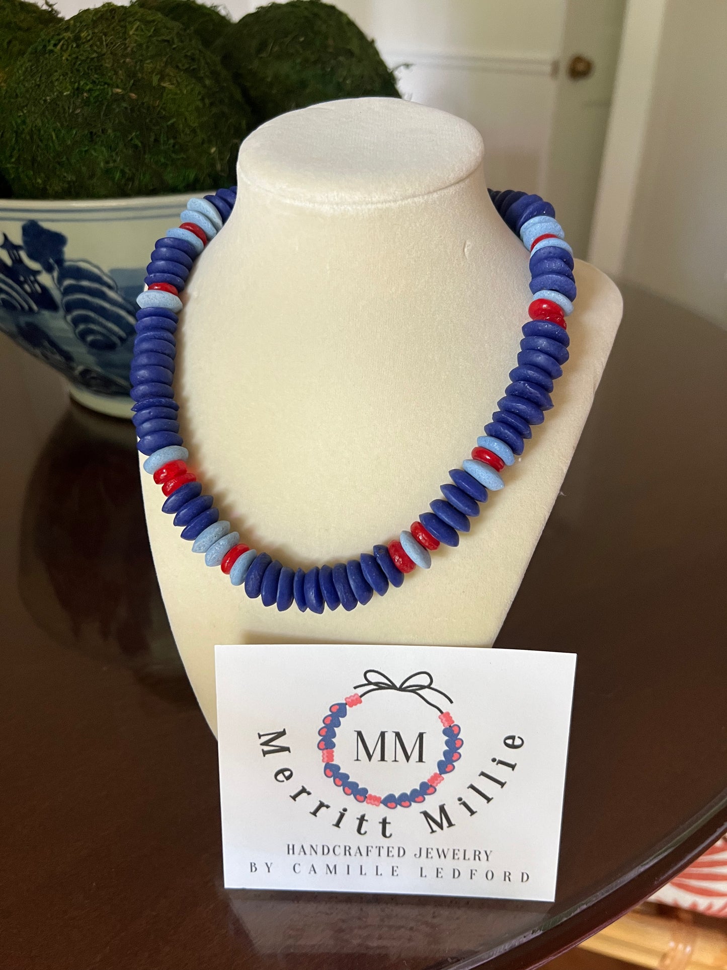 Navy+Sky Blue+Red Glass Saucer Bead Collection