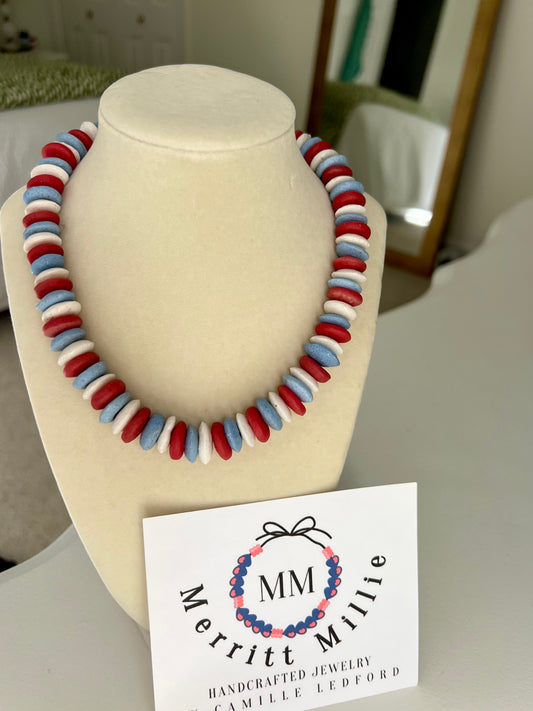 FOJ Sky Blue+Red Glass Saucer Bead Collection