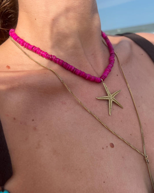 Fuschia Heishi Bead+Starfish Pendant